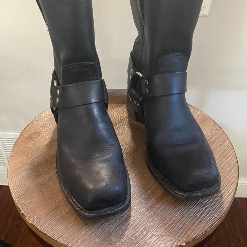 Frye Boots, Black Leather Harness Riding Boots - Men's
